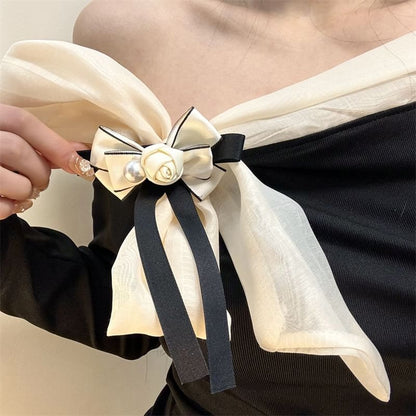 Rose Brooch Bow Pearl Faux