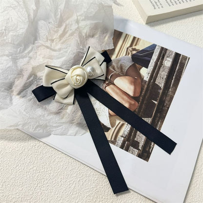 Rose Brooch Bow Pearl Faux