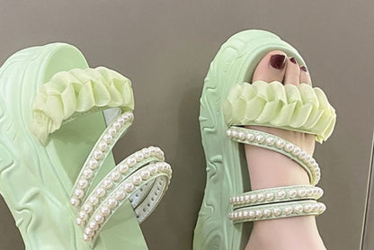 Platform Sandals Faux Pearl