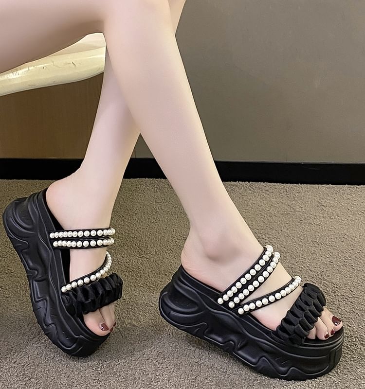 Platform Sandals Faux Pearl