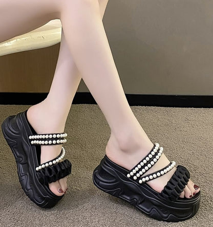 Platform Sandals Faux Pearl