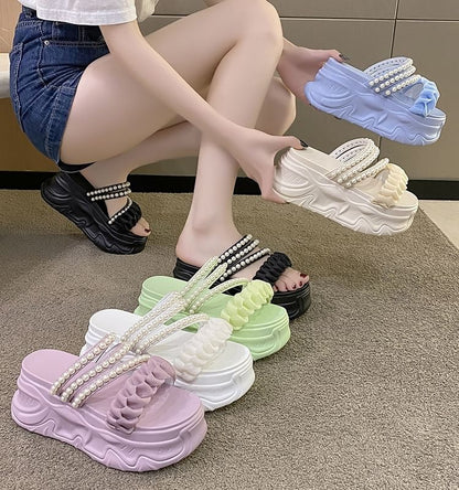Platform Sandals Faux Pearl