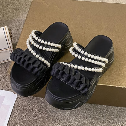 Platform Sandals Faux Pearl