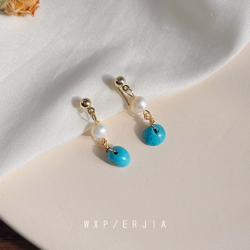 Earring Pearl Alloy Drop Freshwater Turquoise