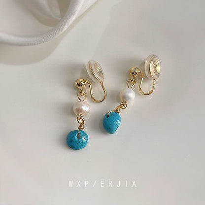 Earring Pearl Alloy Drop Freshwater Turquoise