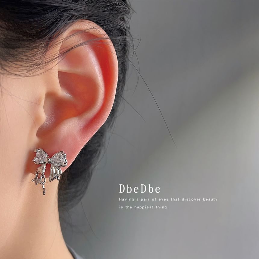 Drop Rhinestone Alloy Earring Bow