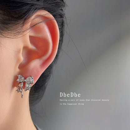 Drop Rhinestone Alloy Earring Bow