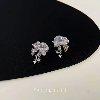 Drop Rhinestone Alloy Earring Bow