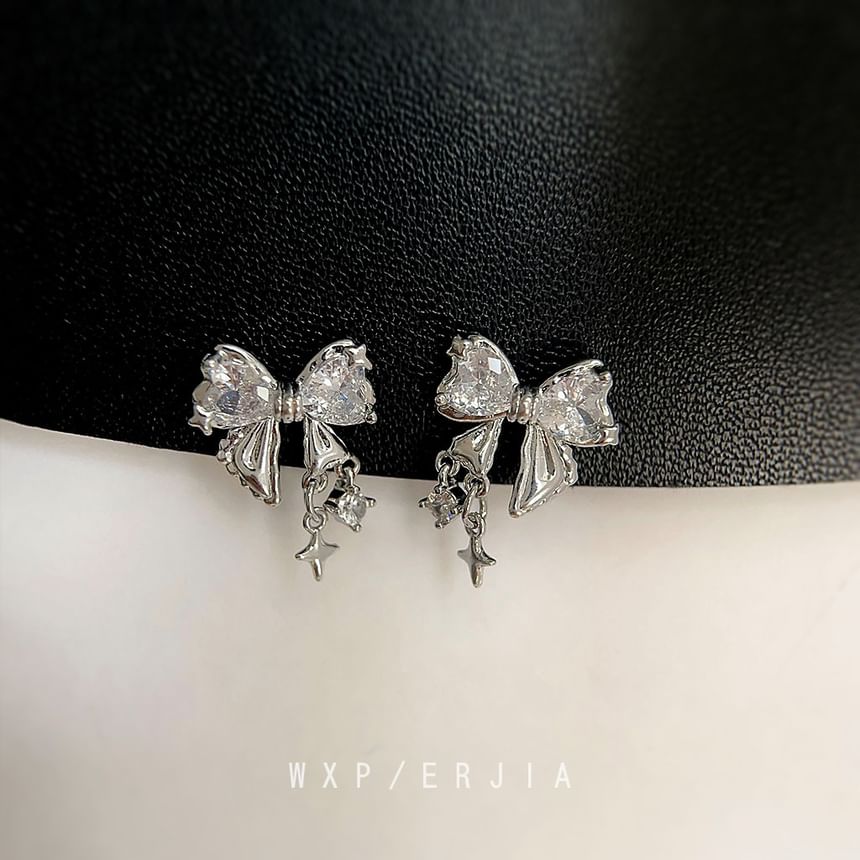 Drop Rhinestone Alloy Earring Bow