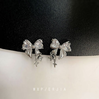 Drop Rhinestone Alloy Earring Bow