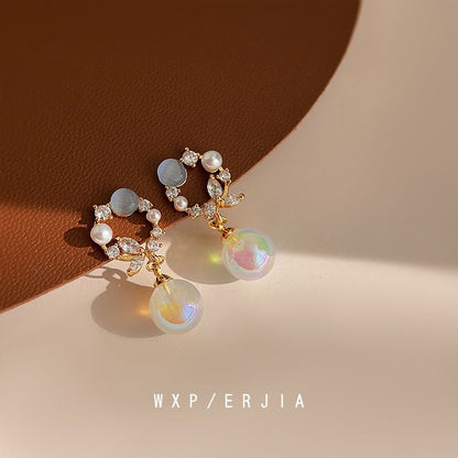 Rhinestone Alloy Pearl Drop Faux Earring
