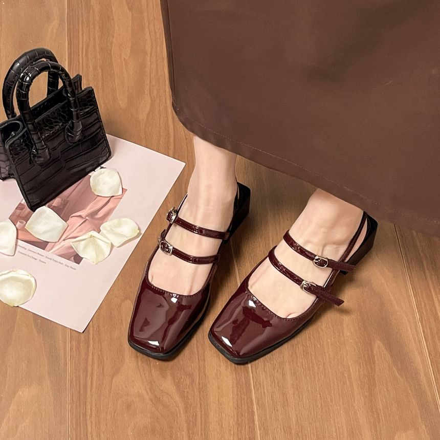 Buckled Block Slingback Sandals Heel Square-Toe
