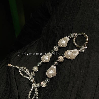 Rhinestone Phone Pearl Irregular Strap Faux