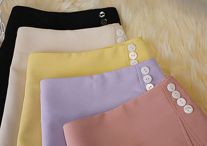 Plain High A-Line Waist Button Panel Mini Skirt