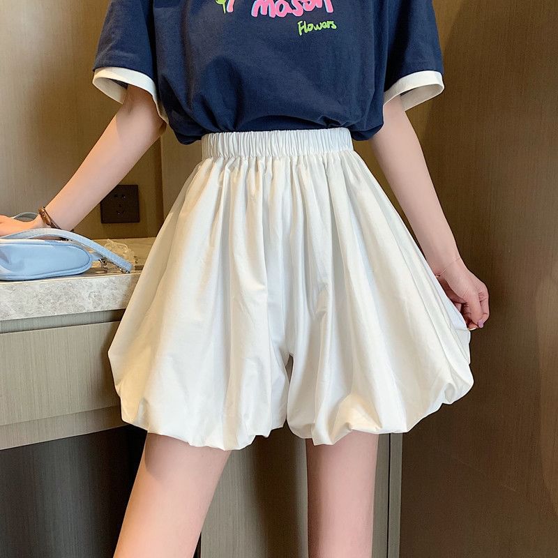 Elastic Waist Plain Mini A-Line Balloon Skirt