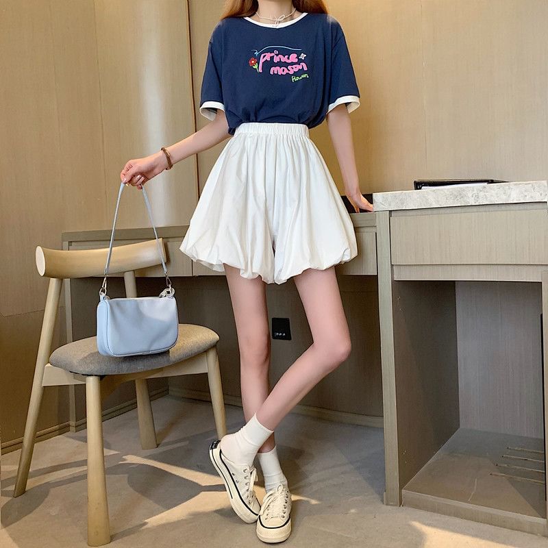 Elastic Waist Plain Mini A-Line Balloon Skirt