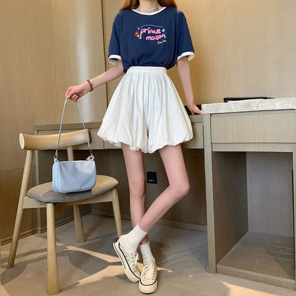 Elastic Waist Plain Mini A-Line Balloon Skirt