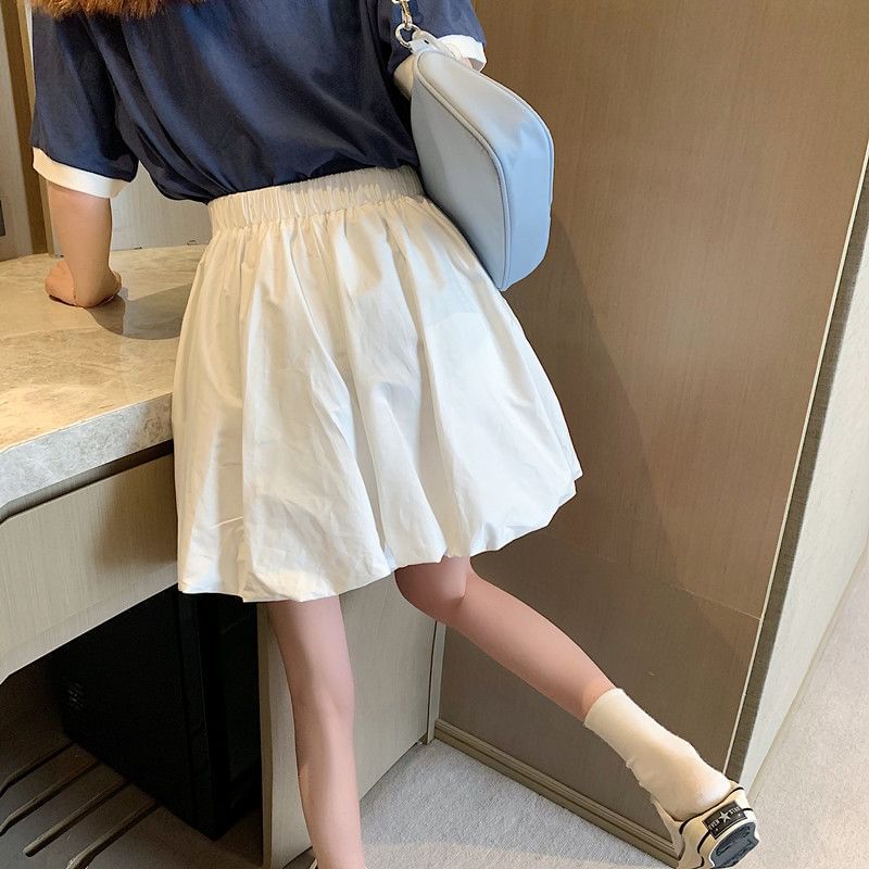 Elastic Waist Plain Mini A-Line Balloon Skirt