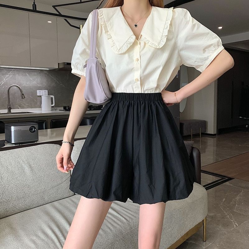 Elastic Waist Plain Mini A-Line Balloon Skirt