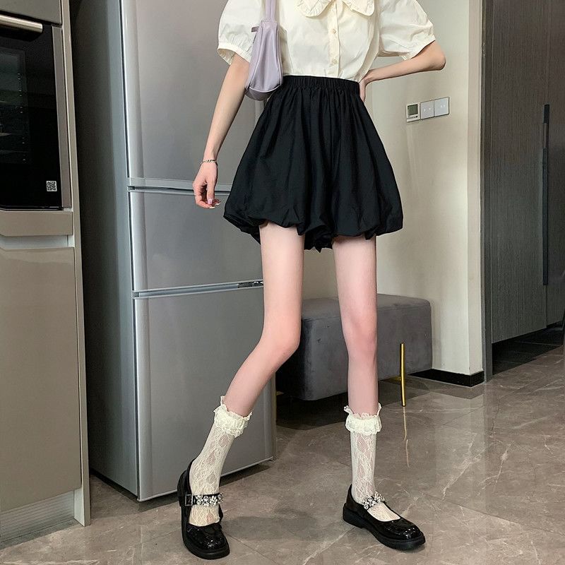 Elastic Waist Plain Mini A-Line Balloon Skirt