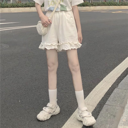 Shorts Plain Ruffle Waist Elastic