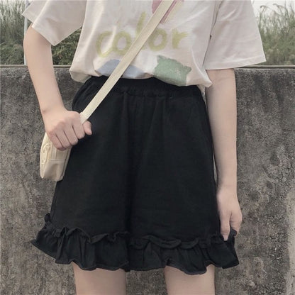 Shorts Plain Ruffle Waist Elastic
