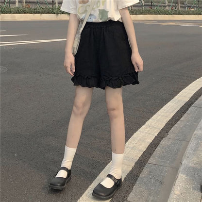 Shorts Plain Ruffle Waist Elastic