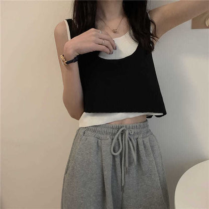 Top Mock Knit Piece Two Neck Scoop Tank