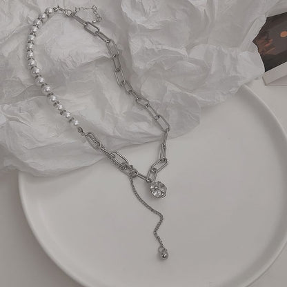 Sample Rhinestone Faux Pearl Chain Necklace