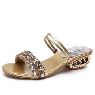 Low Sequin Heel Sandals