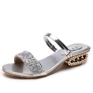 Low Sequin Heel Sandals