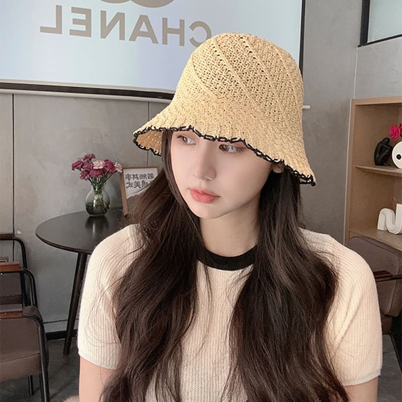 Sample Contrast Trim Woven Bucket Hat