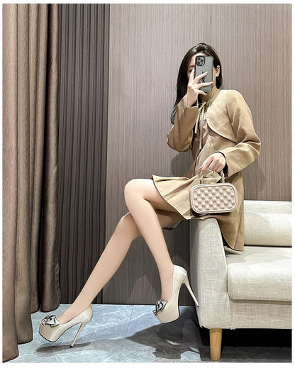 Stiletto Toe Platform Bow Peep Pumps