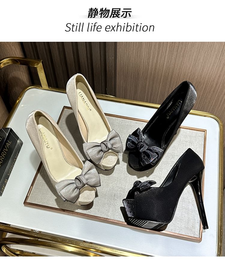 Stiletto Toe Platform Bow Peep Pumps