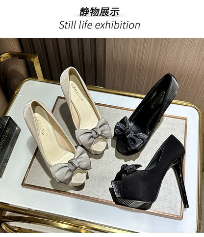 Stiletto Toe Platform Bow Peep Pumps