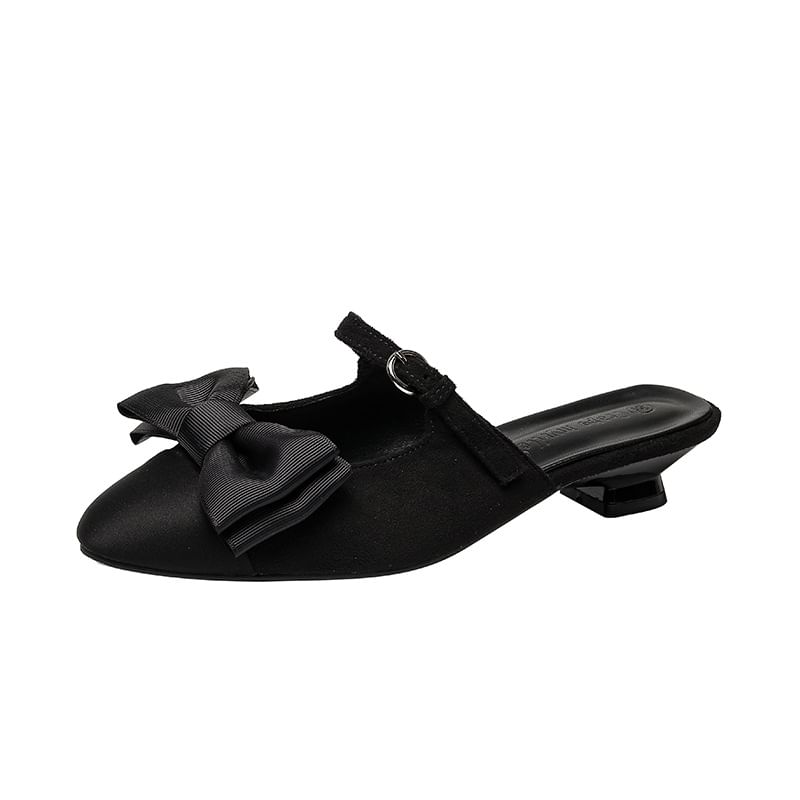 Bow Kitten Heel Mary Jane Shoes / Mules