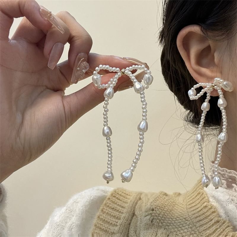 Earring Faux Pearl Bow Dangle