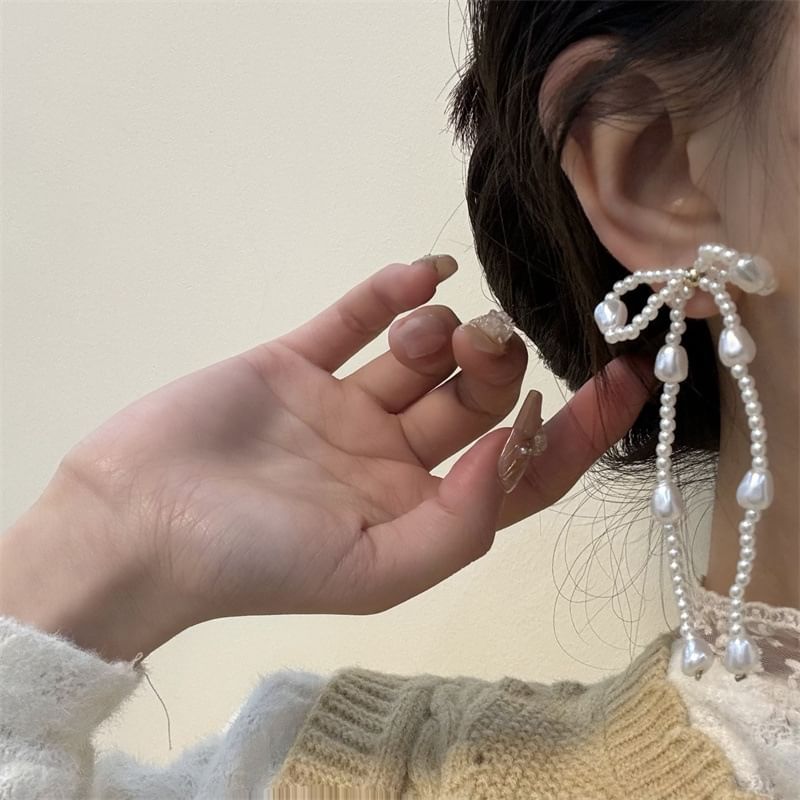 Earring Faux Pearl Bow Dangle