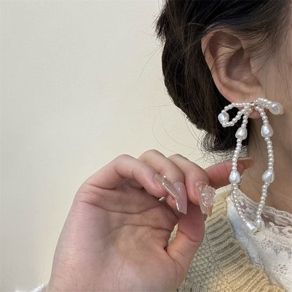 Earring Faux Pearl Bow Dangle