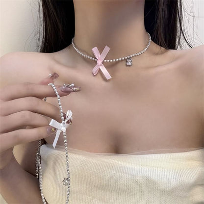 Choker Faux Ribbon Resin Pearl