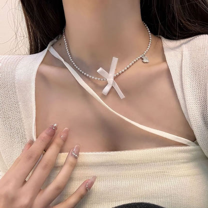 Choker Faux Ribbon Resin Pearl
