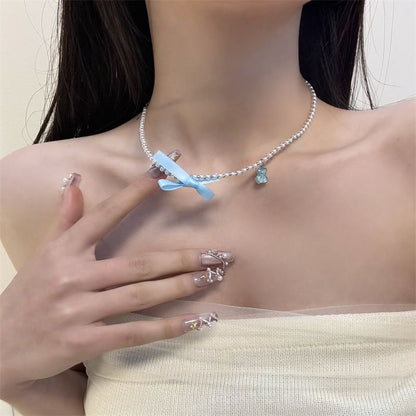 Choker Faux Ribbon Resin Pearl