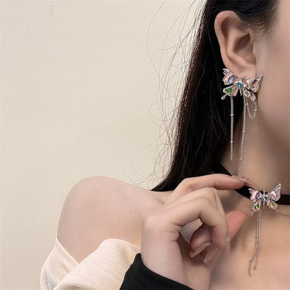 Choker Alloy / Faux Butterfly Threader Leather Earring
