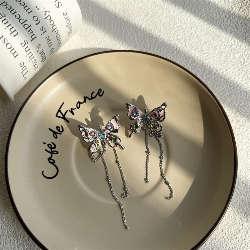 Choker Alloy / Faux Butterfly Threader Leather Earring