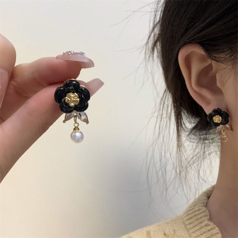 Drop Floral Alloy Earring Faux Pearl