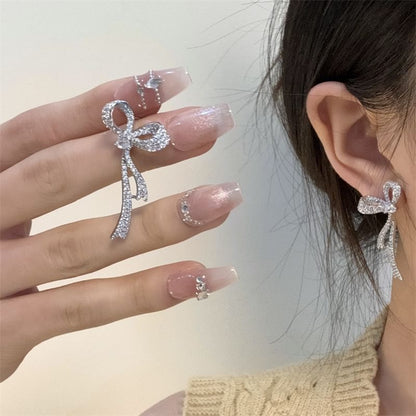 Rhinestone Alloy Earring Dangle Bow