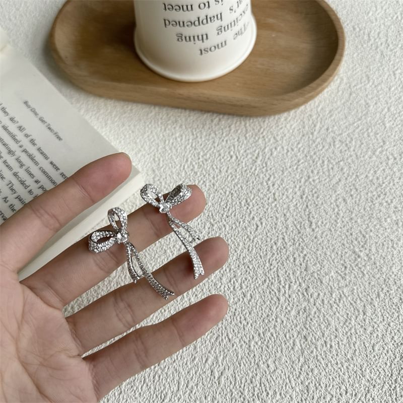 Rhinestone Alloy Earring Dangle Bow