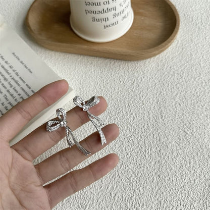 Rhinestone Alloy Earring Dangle Bow