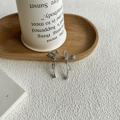 Rhinestone Alloy Earring Dangle Bow