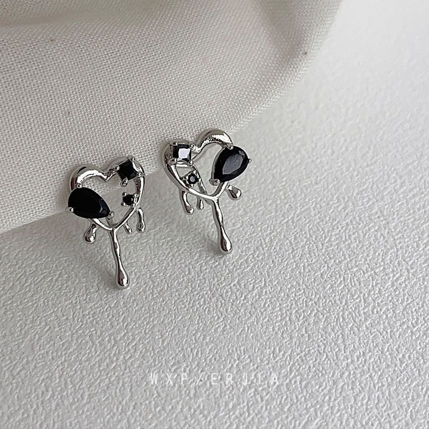 Alloy Melting Earring Stud Rhinestone Heart